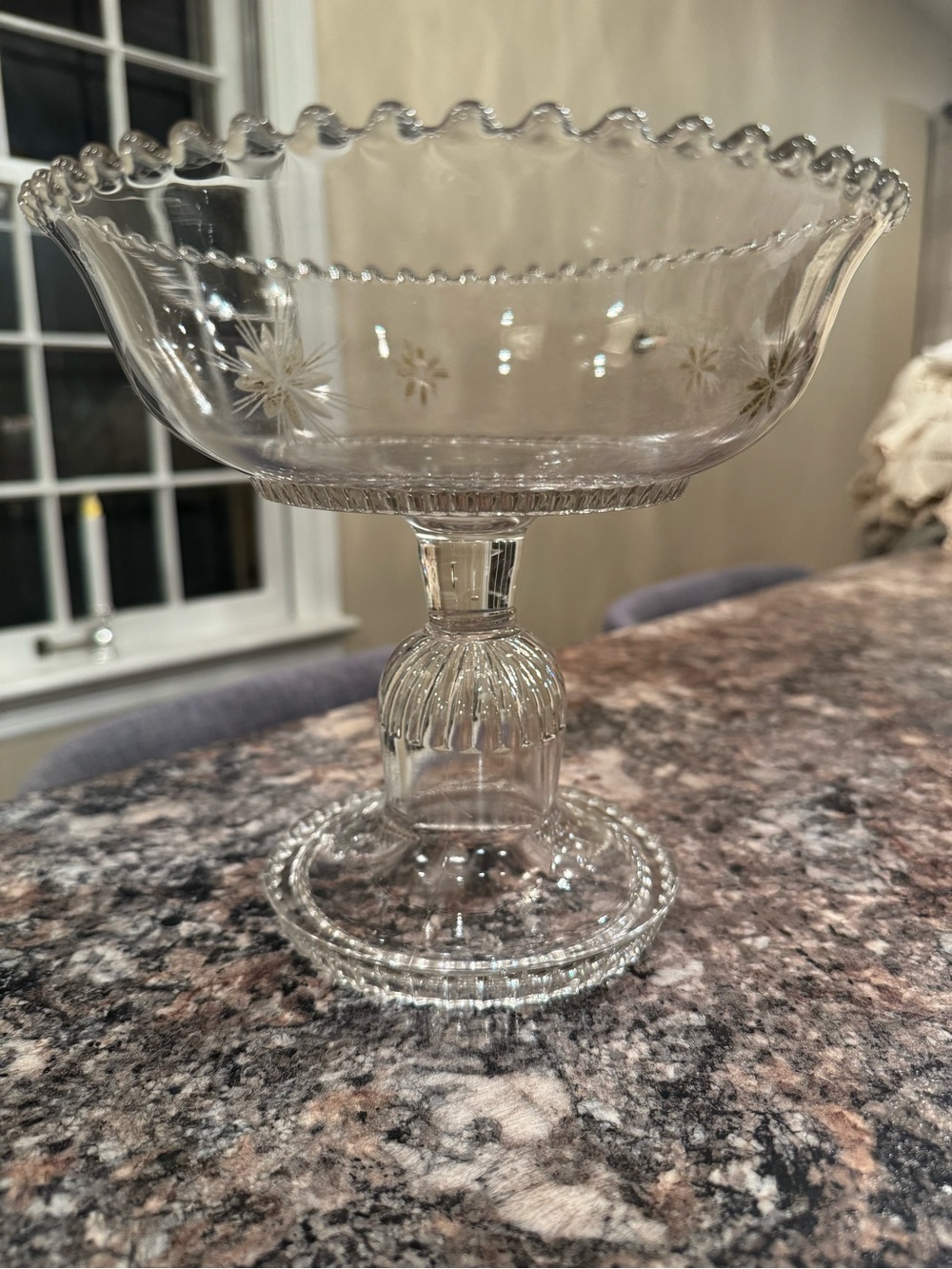 Early American Pressed Glass(EAPG) Pedestal Compote W/ Etched Starburst - Picture 6 of 8